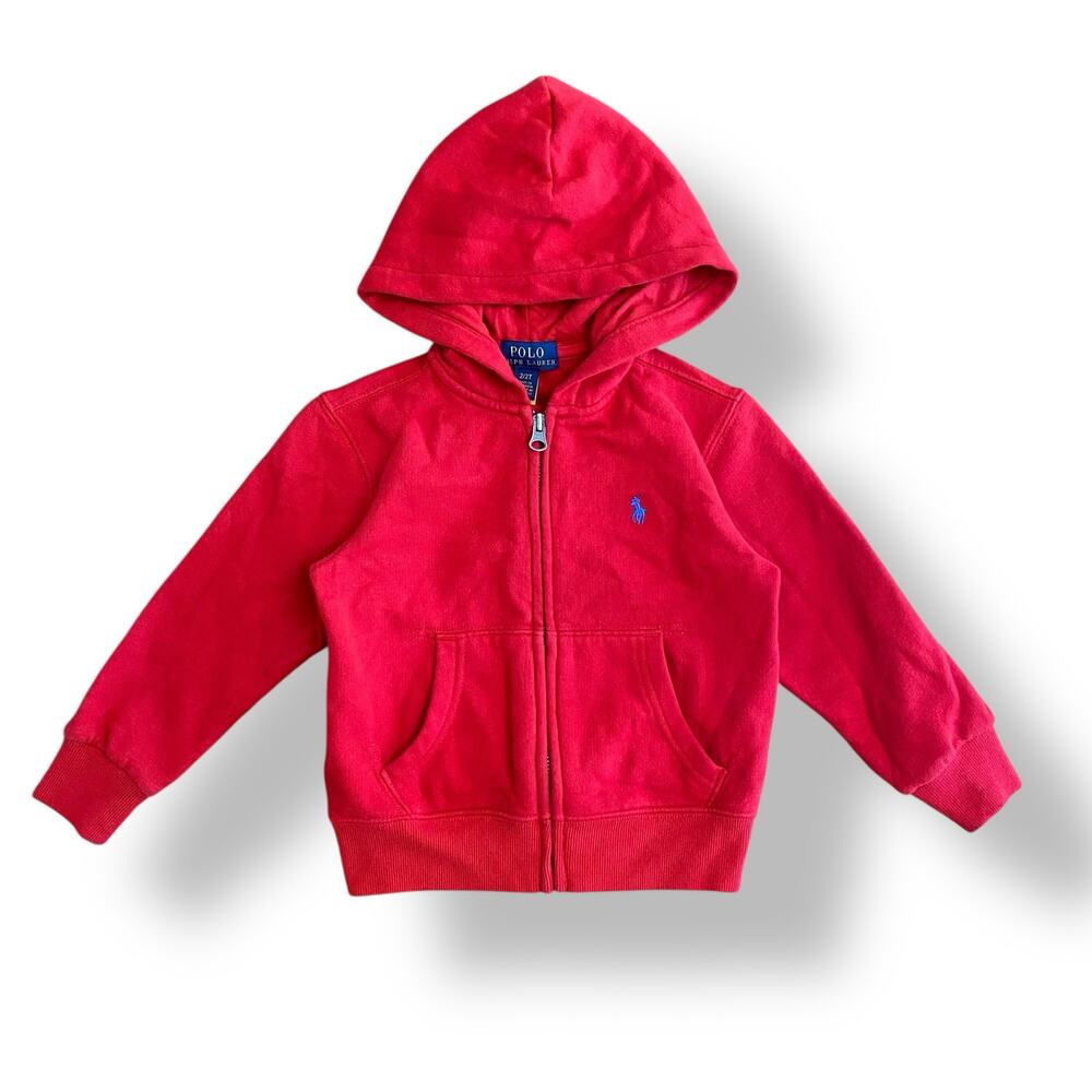 Ralph Lauren‎ Logo Fleece Full-Zip Embroidered Hoodie Toddlers Size 2T Red
